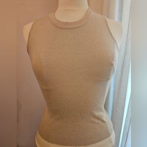 Beige Sleeveless Knit Top with Zipper